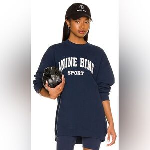 FULL SET Anine Bing Sport Navy Blue Set: Crewneck, Bike Shorts, Sports Bra